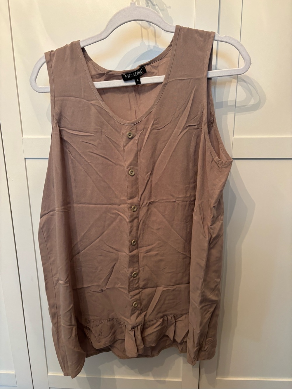 Picadilly Fashion Taupe Button-Front Tank